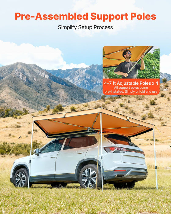 270 Degree Awning, 4.9 ㎡ Driver Side Vehicle Awning, Waterproof UV50+ Car Side Awnings with Carry Bag, All-Weather Free-Standing Overland Awnings Car Shelter for SUV Van Truck Camping