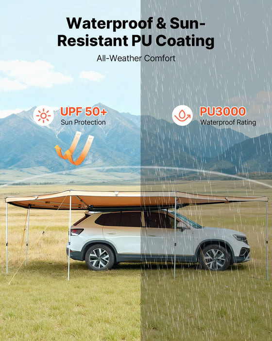 270 Degree Awning, 12.4 ㎡ Driver Side Vehicle Awning, Waterproof UV50+ Car Side Awnings with Carry Bag, All-Weather Free-Standing Overland Awnings Car Shelter for SUV Van Truck Camping
