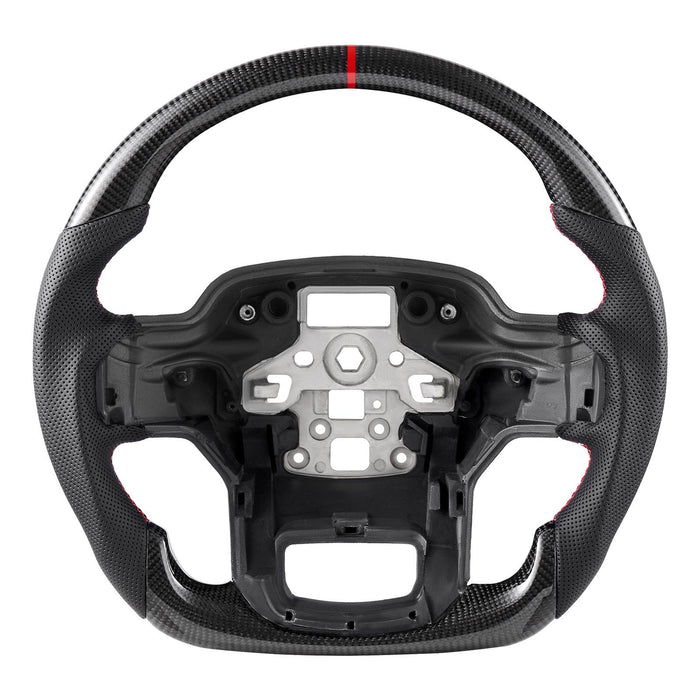 Steering Wheel for 2021-2024 Ford F150, Carbon Fiber Steering Wheel D-Shaped Flat-Bottom, Leather Grip with Non-Slip Texture & Precise Stitching, Accessories Replacement for Ford F150, Black