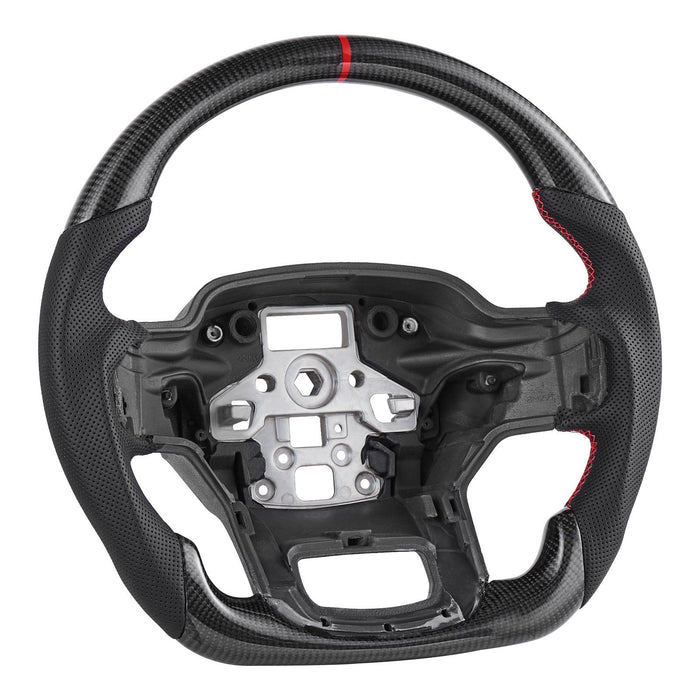 Steering Wheel for 2021-2024 Ford F150, Carbon Fiber Steering Wheel D-Shaped Flat-Bottom, Leather Grip with Non-Slip Texture & Precise Stitching, Accessories Replacement for Ford F150, Black