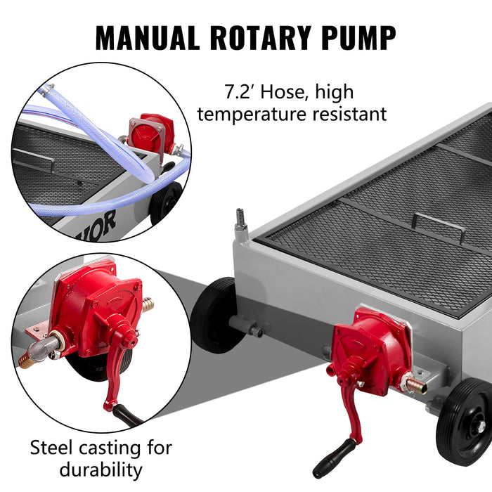 VEVOR Low Profile Oil Drain Pan Truck Drain Pan 57 L with Pump Hose Casters