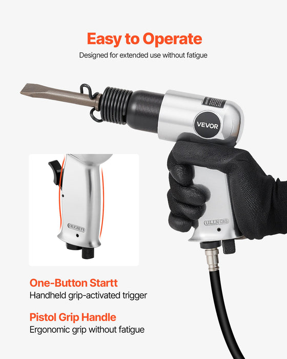 VEVOR Air Hammer, 4500BPM Pneumatic Hammer with Rust Removal Air Needle Scaler & 4PCS Chisels Round Shank, Lightweight & Compact Air Chisel Pneumatic Shovel Tool for Cutting Scraping Demolishing