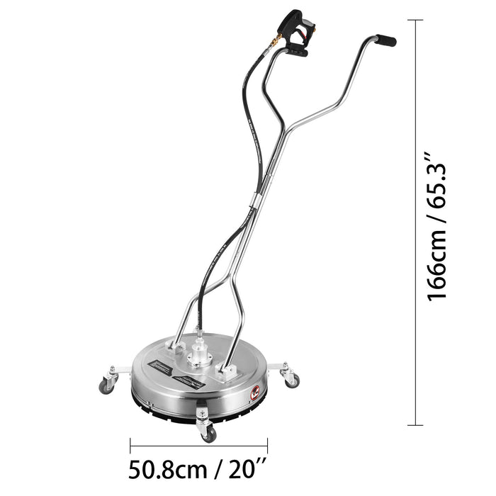 VEVOR Surface Cleaner 20 inch Flat Surface Cleaner for Pressure Washer 4000psi Pressure with 3/8 Quick Connector Surface Cleaner W/ Casters 10.5GPM Stainless Steel Rotating Rod & 3 Nozzle for Patio