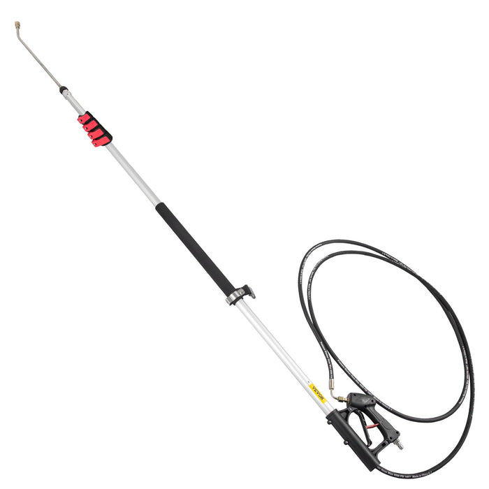 VEVOR Telescoping Pressure Washer Wand, 20 ft 5-Section Length Adjustable, Max. 4000 PSI Fit for 3/8'' Quick Connection, 5 Spray Nozzles, Belt, for Roof, Fence, Gutter, Silver