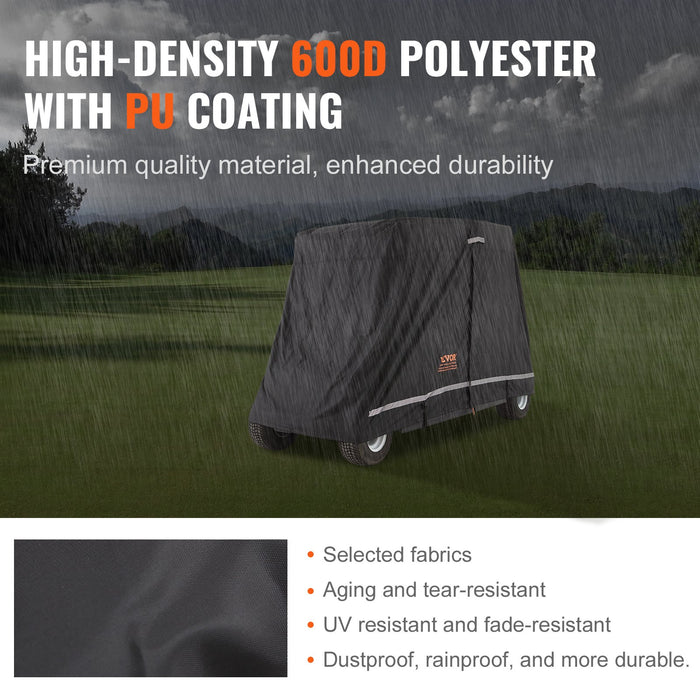 VEVOR 4 Passenger Golf Cart Cover, 600D Polyester Full Cover, Universal Fits for Most Brand Club Car Covers, Waterproof, Sunproof, and Dustproof Outdoor Golf Cart Cover with Three Zipper Doors, Black
