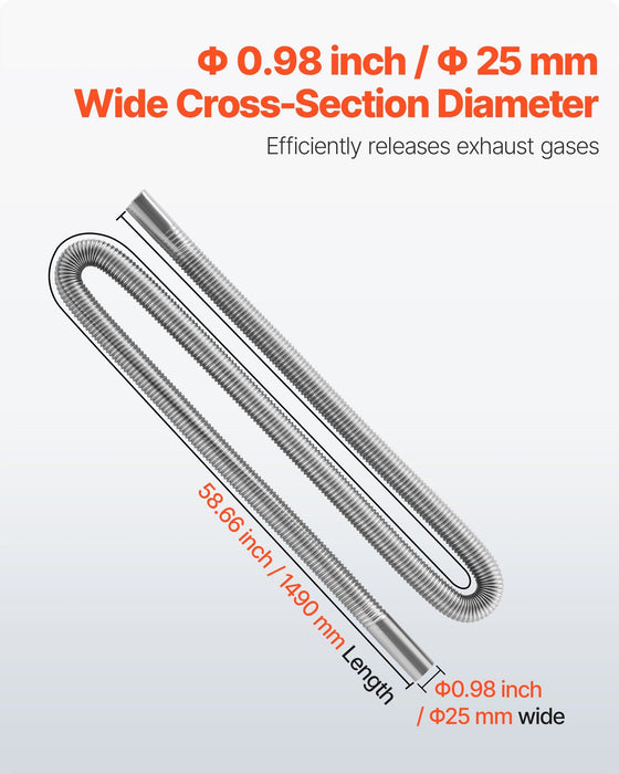 Exhaust Hose, 1490mm Stainless Steel Exhausts Hose, Diesel Heater Flexible Exhaust Pipe with 2 Hose Clamps, Exhausts Hoses Kit Diesel Heater Accessories for 2KW 5KW 8KW Diesels Heaters