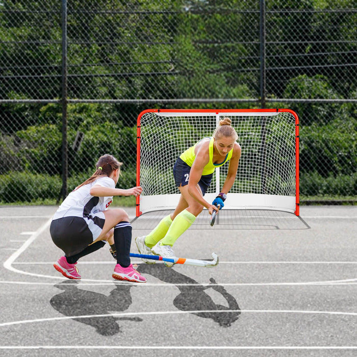VEVOR Street Hockey Net, Indoor Outdoor Steel Hockey Goal, Official Regulation Pro Hockey Training Goal Set, Portable Hockey Goal with Net, Easy Assemble, 72" x 48", White/Red