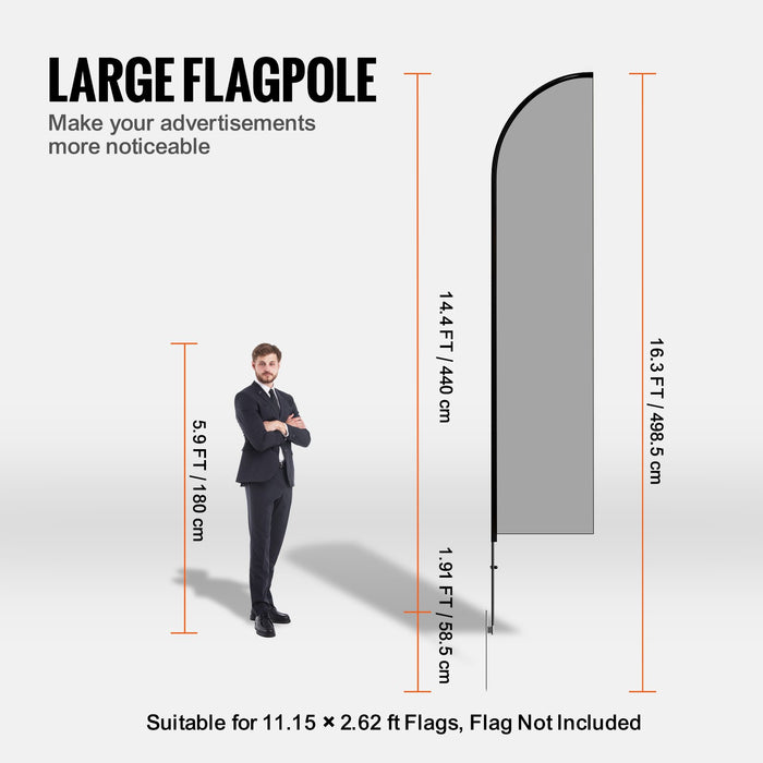 VEVOR Feather Flag Pole Kit, Swooper Flag Pole Set 16.3 ft, Sign Flag Poles for Business Advertising Flags Outdoor, with A Ground Stake and Carrying Bag (Flag Not Included)