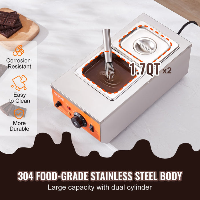 VEVOR Chocolate Tempering Machine, 2 Tanks Chocolate Melting Pot with TEMP Control, 800W Stainless Steel Electric Commercial Food Warmer For Chocolate/Milk/Cream Melting and Heating