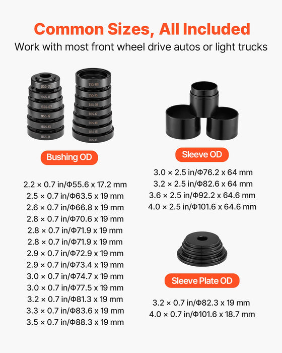 VEVOR Wheel Bearing Press Kit, 23 PCS FWD Bearing Puller Tools, for Front Wheel Drive Bearing Removal and Installation, Wheel Bearing Tool with Sliding Screw, Bushings, Sleeve Plates, Storage Case