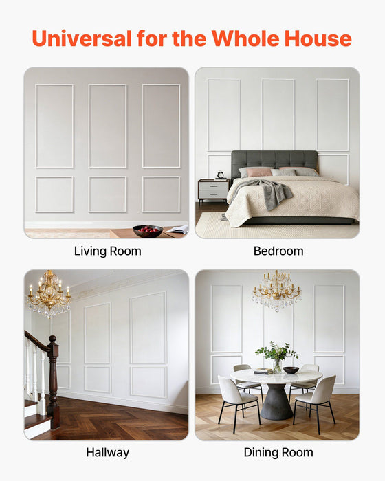Wall Molding 3 Pack, Wainscoting Panels Kit, Lightweight Paintable Polystyrene, Easy to Install, Waterproof Accent Wall Trim for Interior Décor Living Room, Bedroom, White (61x137 + 61x61 cm)