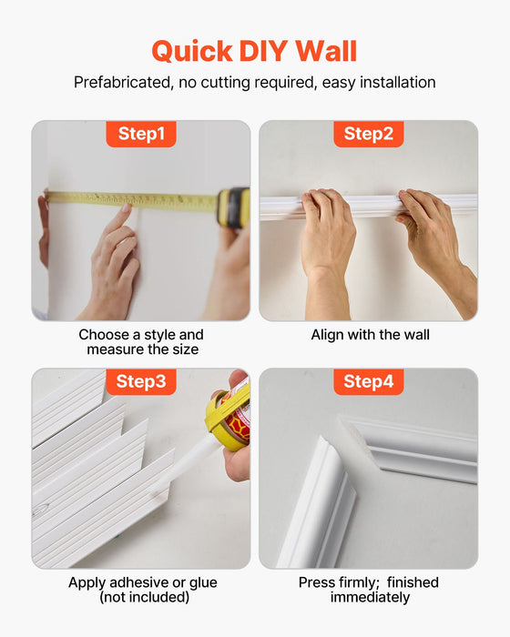 Wall Molding 3 Pack, Wainscoting Panels Kit, Lightweight Paintable Polystyrene, Easy to Install, Waterproof Accent Wide Profile Trim for Interior Living Room, Bedroom,White (61x137 + 61x61 cm)
