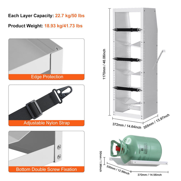 Refrigerant Tank Rack, with 3 x 30-50lb Bottle Tanks, Cylinder Tank Rack 372 × 355 × 1170mm, Refrigerant Cylinder Rack Gas Cylinder Racks and Holders for Freon, Gases, Oxygen, Nitrogen