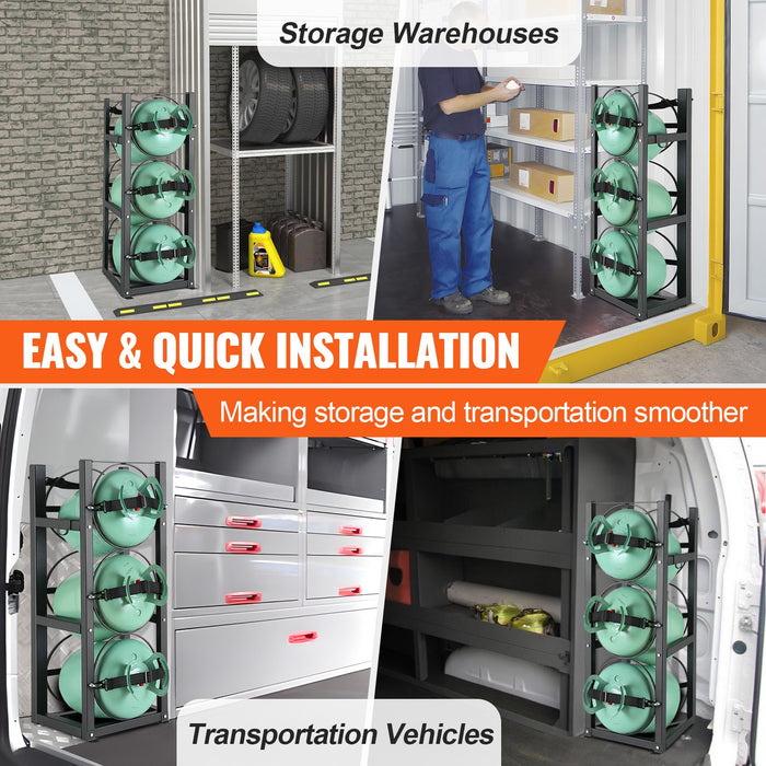 VEVOR Refrigerant Tank Rack, with 3 x 30lbs Bottle Tanks, Cylinder Tank Rack 12.79x12.99x33.07 in, Refrigerant Cylinder Rack Gas Cylinder Racks and Holders for Freon, Gases, Oxygen, Nitrogen