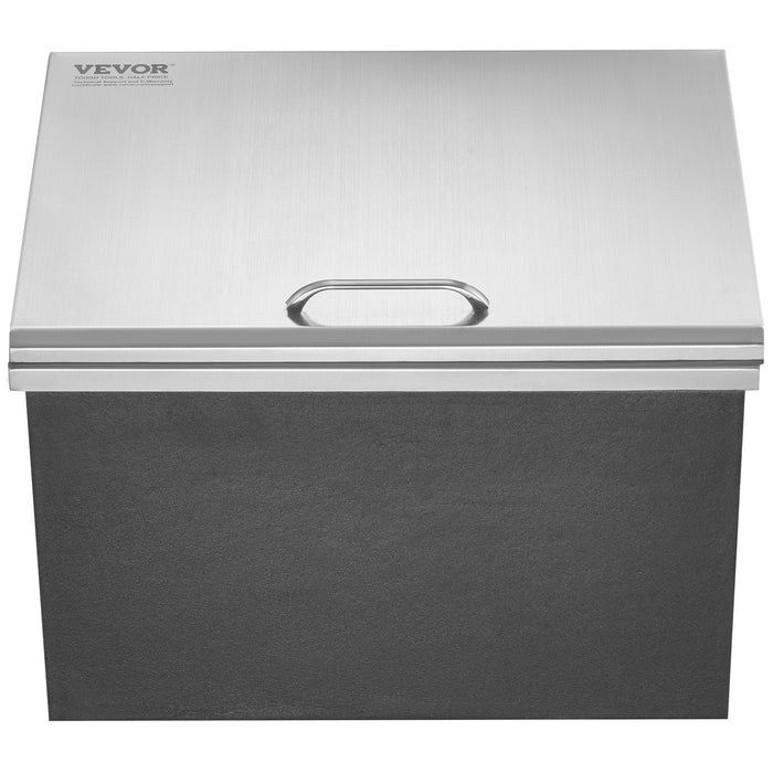 VEVOR Drop in Ice Chest, 20"L x 16"W x 13"H Stainless Steel Ice Cooler, Commercial Ice Bin with Hinged Cover, 40 qt Outdoor Kitchen Ice Bar, Drain-pipe and Drain Plug Included, for Cold Wine Beer