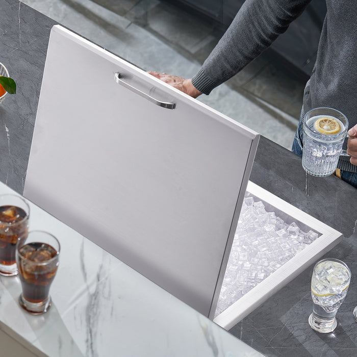 VEVOR Drop in Ice Chest, 28"L x 16"W x 17"H Stainless Steel Ice Cooler, Commercial Ice Bin with Hinged Cover, 40 qt Outdoor Kitchen Ice Bar, Drain-pipe and Drain Plug Included, for Cold Wine Beer