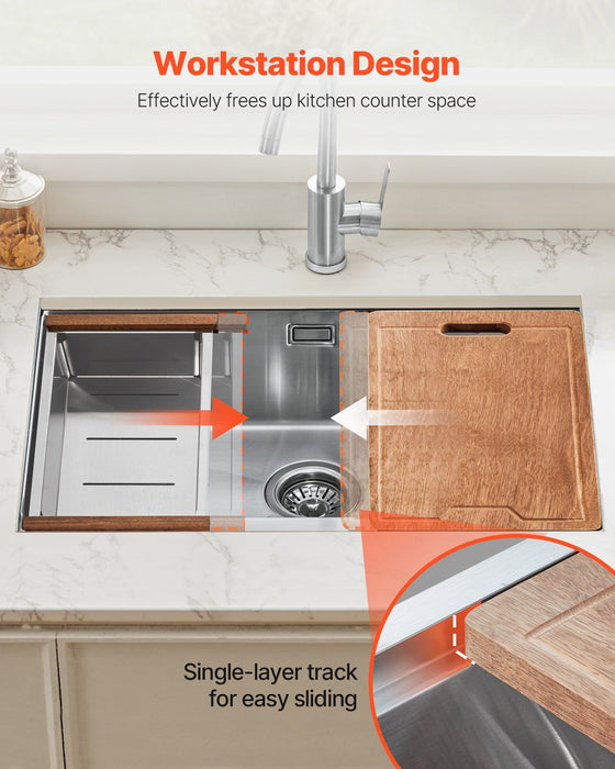 30 inch Kitchen Sink Workstation, 304 Stainless Steel Undermount Sink, Drop-In Single Bowl Farmhouse Basin with Ledge & Multiple Accessories, Household Dishwasher Sinks for RV, Prep Kitchen, Bar