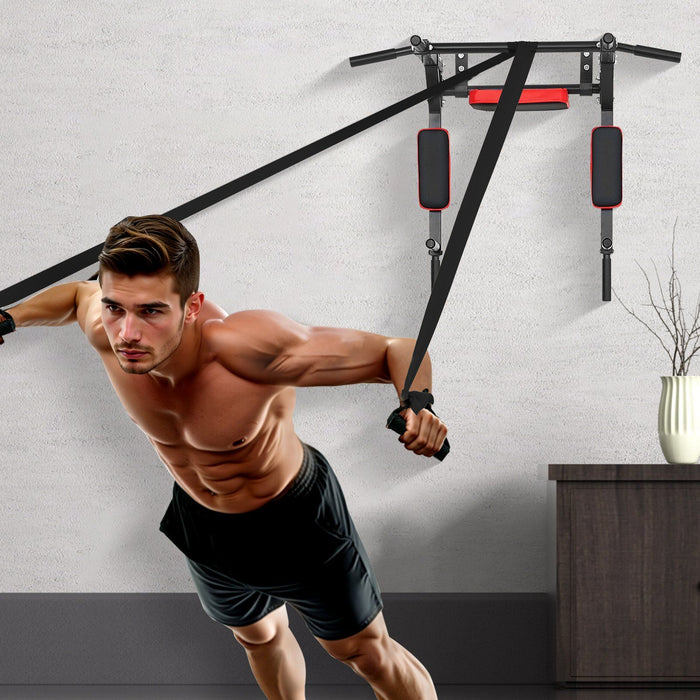 Multifunctional Pull Up Bar, Wall Mounted Chin Up Bar Dip Station for Home Gym, Heavy Duty Steel Upper Body Workout Pull Ups, Power Tower Set Training Equipment Fitness, 440 lbs Weight Capacity