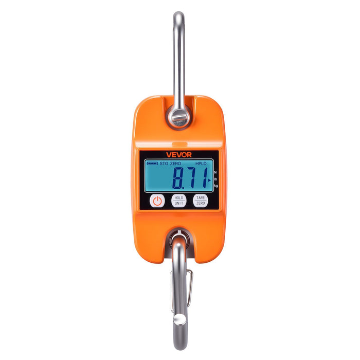 Digital Crane Scale, 880 lbs/400 kg Max Capacity, Handheld Hanging Scale with Cast Aluminum Case & LCD Display, 100 g Division & 3 Unit Switch, Auto-Off Setting for Farm Hunting Fishing, Orange