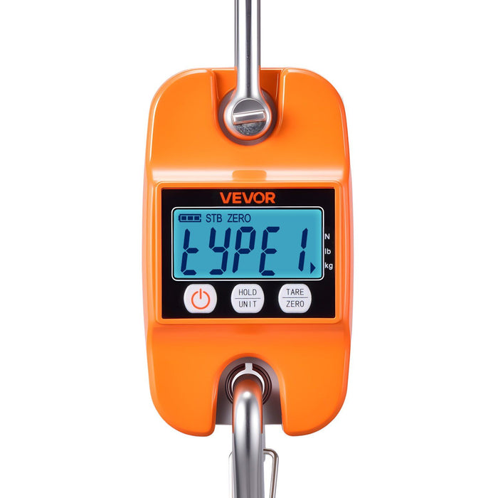 Digital Crane Scale, 880 lbs/400 kg Max Capacity, Handheld Hanging Scale with Cast Aluminum Case & LCD Display, 100 g Division & 3 Unit Switch, Auto-Off Setting for Farm Hunting Fishing, Orange