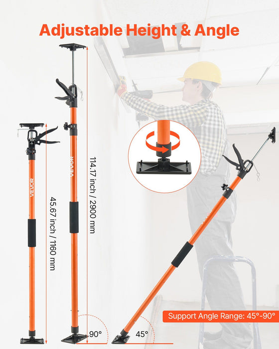Cabinet Jack Support Pole, 2-Pack, 116-290 cm Steel Telescopic Quick Support Rod, Adjustable 3rd Hand System up to 70 kg Capacity for Installing Cabinets, Lifting Drywall, Cargo Bars