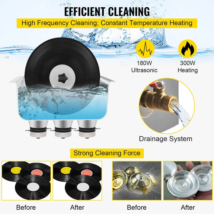 Ultrasonic Vinyl Record Cleaner 6L 40kHz Vinyl Ultrasonic Cleaning Machine Knob Control Record Ultrasonic Cleaner 8 Records Vinyl Sonic Cleaner Stainless Steel Tank with Mechanical Heater & Time