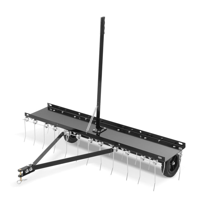 Tow Behind Dethatcher, 1219mm Tow Dethatcher with 24 Spring Steel Tines, Lawn Dethatcher Rake for ATV or Mower, Tow Behind Lawn Rake with Lift Handle for Garden Farm Grass