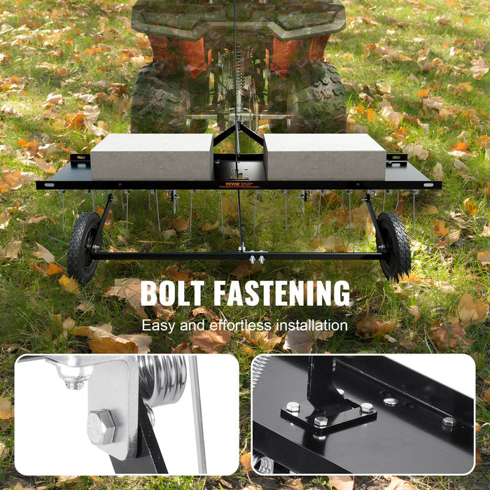 Tow Behind Dethatcher, 1219mm Tow Dethatcher with 24 Spring Steel Tines, Lawn Dethatcher Rake for ATV or Mower, Tow Behind Lawn Rake with Lift Handle for Garden Farm Grass