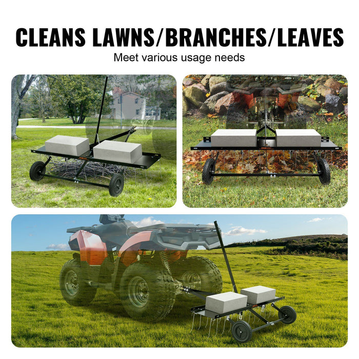 Tow Behind Dethatcher, 1219mm Tow Dethatcher with 24 Spring Steel Tines, Lawn Dethatcher Rake for ATV or Mower, Tow Behind Lawn Rake with Lift Handle for Garden Farm Grass