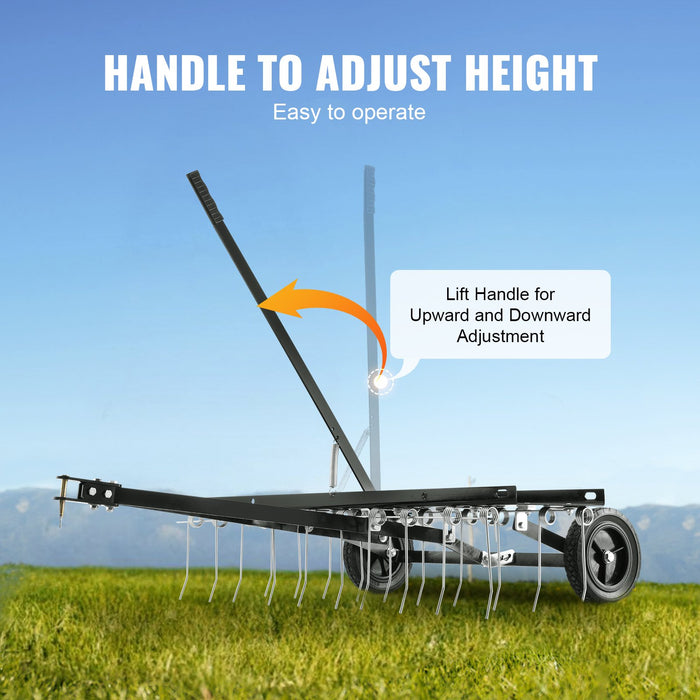 VEVOR Tow Behind Dethatcher, 1015mm Tow Dethatcher with 20 Spring Steel Tines, Lawn Dethatcher Rake for ATV or Mower, Tow Behind Lawn Rake with Lift Handle for Garden Farm Grass