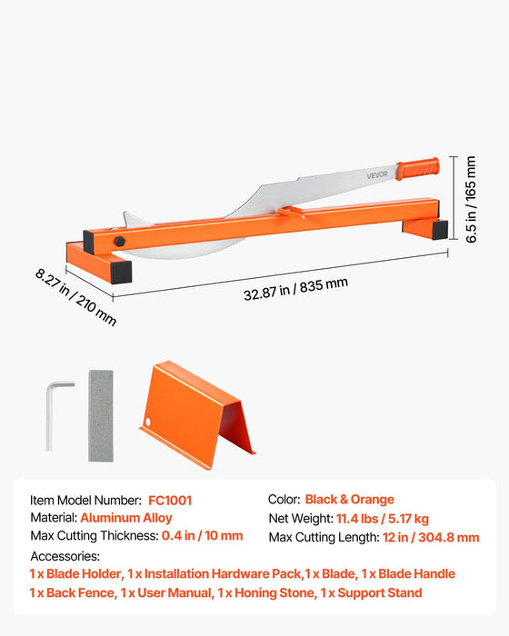 304.8mm Vinyl Floor Cutter, 10mm Thick Laminate Flooring Cutter with Cutting Angle Guide, Rubber Handle, Honing Stone, D2 Steel Blade for Cutting Laminate, Vinyl, Home Renovation