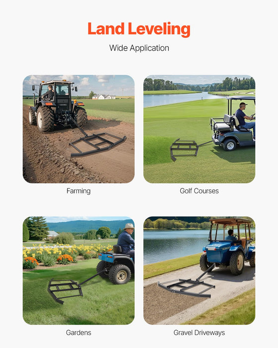 VEVOR Drag Harrow, 66" Width Tow Behind Drag Harrow, Q235 Steel Driveway Grader with Adjustable Bars & Pin Hitch, Support up to 50 lbs, Tractor Driveway Harrow for ATVs, UTVs, Garden Lawn Tractors