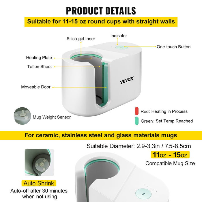 VEVOR Mug Press Machine Automatic Heat Press Sublimation Printing 11-15oz Cup