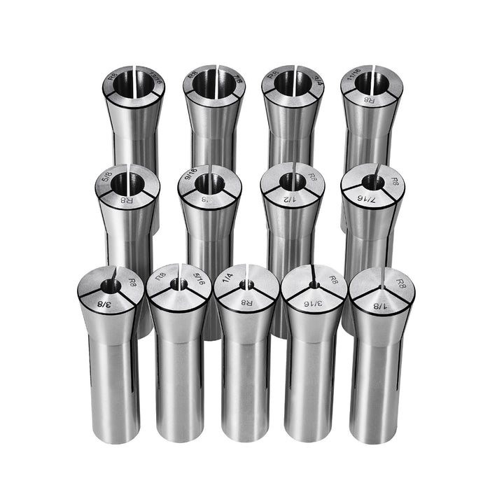 VEVOR 13 pcs Precision R8 Collet Set, 1/8'' - 7/8'', 45# Mill Collet Chuck 0.0012"/30μm TIR with 13 Labeled Storage Boxes, for Milling Machine Drill Presses Boring Machine Machining Center