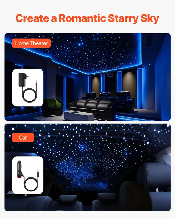 Starlight Headliner Kit, 450 pcs 0.76 mm 3 m, 16W Twinkle Fiber Optic Star Ceiling Lights for Car, Bluetooth APP, Remote Control, Sound Activated, RGBW Light Engine, for Home Bed Room Decor