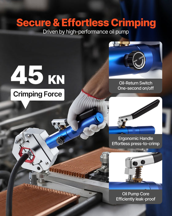 VEVOR Hydraulic Hose Crimper, Hydra-Krimp AC Hose Crimper Kit with 7 Dies Snap-On, Integral Manual Hydraulic A/C Hoses Crimping Tool for Automotive & Air Conditioning Repair - with Carrying Case