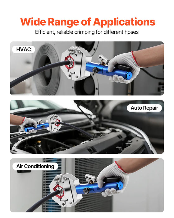 VEVOR Hydraulic Hose Crimper, Hydra-Krimp AC Hose Crimper Kit with 7 Dies Snap-On, Integral Manual Hydraulic A/C Hoses Crimping Tool for Automotive & Air Conditioning Repair - with Carrying Case