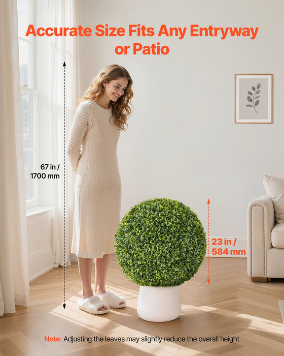 VEVOR Artificial Topiary Ball, 584mm Faux Boxwood Plant Balls, Fake Silk Tree Look Real, Easy Assembly for Decor Front Porch Outdoor Patio Garden Balcony Backyard and Indoor Home Wedding, Green