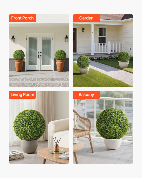 VEVOR Artificial Topiary Ball, 584mm Faux Boxwood Plant Balls, Fake Silk Tree Look Real, Easy Assembly for Decor Front Porch Outdoor Patio Garden Balcony Backyard and Indoor Home Wedding, Green