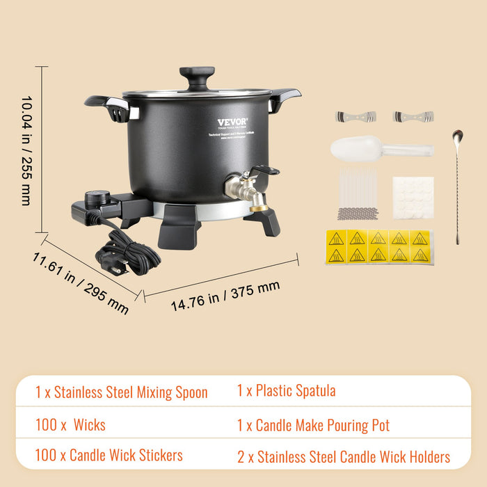 VEVOR Wax Melter for Candle Making, 5 Liter Large Electric Wax Melting Pot Easy Pour Spout, 4-level Temperature Control, Easy Clean for Candle Soap Cream Beauty Bulk Production Business or Home