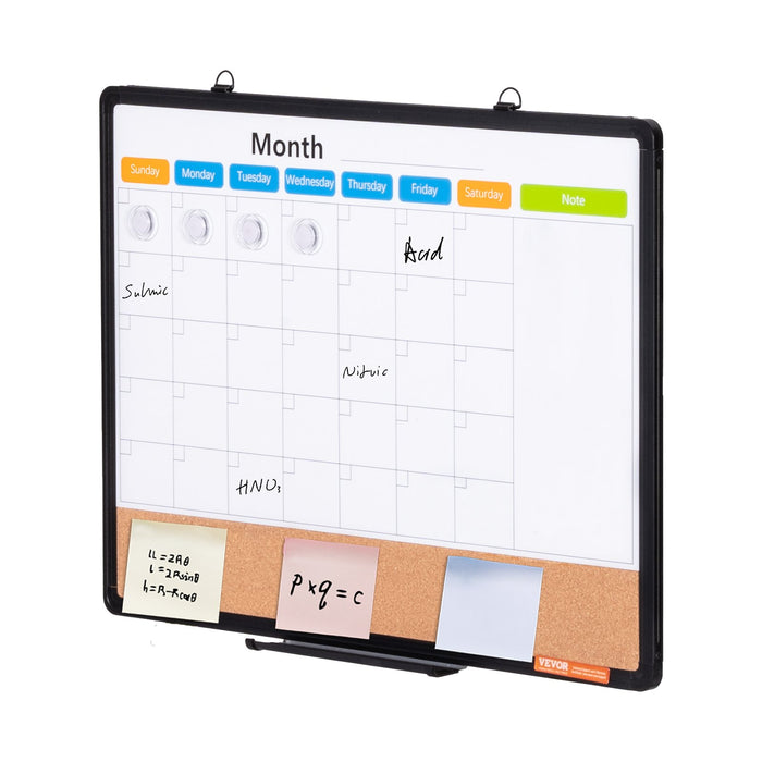VEVOR 24"x 18" Monthly Calendar Whiteboard & Cork Board Combo with Aluminum Frame â€?2-in-1 Magnetic Dry Erase Bulletin Board for Wall Mount â€?Ideal for School, Home, Office