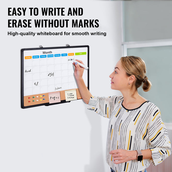VEVOR 24"x 18" Monthly Calendar Whiteboard & Cork Board Combo with Aluminum Frame â€?2-in-1 Magnetic Dry Erase Bulletin Board for Wall Mount â€?Ideal for School, Home, Office