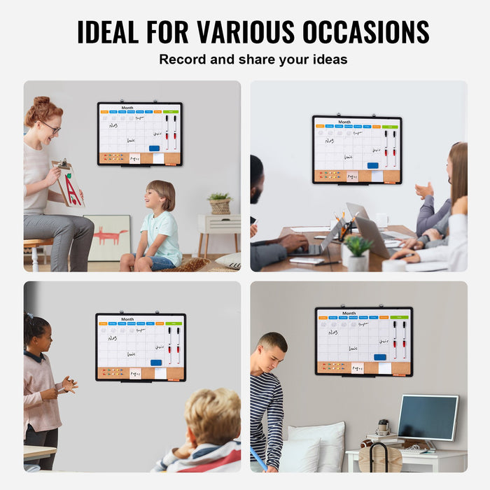 VEVOR 24"x 18" Monthly Calendar Whiteboard & Cork Board Combo with Aluminum Frame â€?2-in-1 Magnetic Dry Erase Bulletin Board for Wall Mount â€?Ideal for School, Home, Office