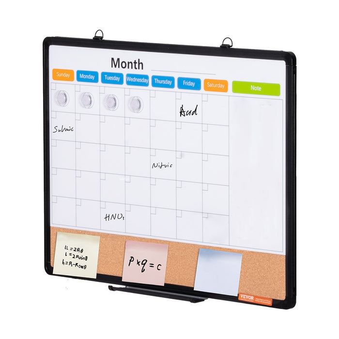 VEVOR 24"x 18" Monthly Calendar Whiteboard & Cork Board Combo with Aluminum Frame â€?2-in-1 Magnetic Dry Erase Bulletin Board for Wall Mount â€?Ideal for School, Home, Office