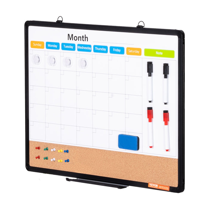 VEVOR 24"x 18" Monthly Calendar Whiteboard & Cork Board Combo with Aluminum Frame â€?2-in-1 Magnetic Dry Erase Bulletin Board for Wall Mount â€?Ideal for School, Home, Office