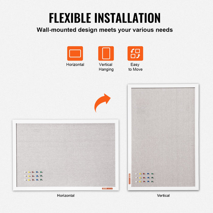 VEVOR 48"x36" White Cork Board with Linen Surface – Stylish Wall-Mounted Bulletin Board for Home, School, Office – Elegant & Functional Noticeboard