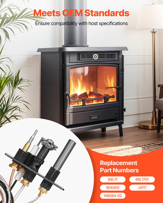 VEVOR Gas Pilot Assembly, OE 69L17, 69L1701, 904405, J4117, 108084-02 Fireplace Gas Pilot Assembly Kit, Natural Gas Ignition Replacement, Compatible with Lennox, Superior, Astria Models, Black