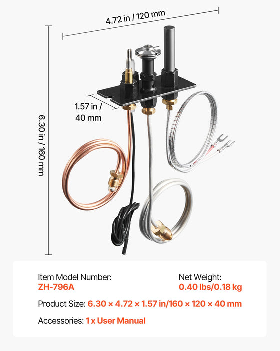 VEVOR Gas Pilot Assembly, OE 69L17, 69L1701, 904405, J4117, 108084-02 Fireplace Gas Pilot Assembly Kit, Natural Gas Ignition Replacement, Compatible with Lennox, Superior, Astria Models, Black