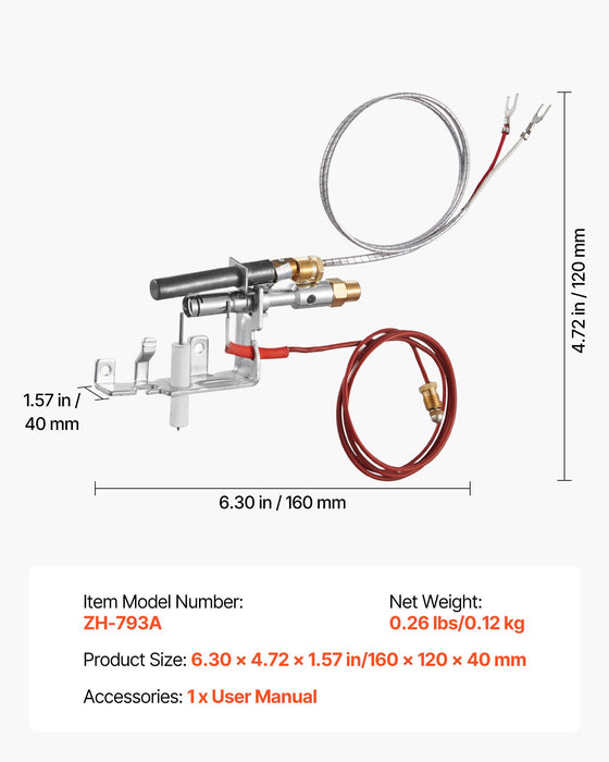 VEVOR Gas Pilot Assembly, OE 14D0477, LPG8404, SRV14D0477 Fireplace Gas Pilot Assembly Kit, LPG Ignition Replacement, Compatible with Lexington Forge, Majestic, Martin, Monessen Models