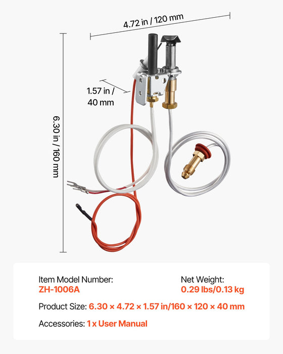 VEVOR Gas Pilot Assembly, OE 446-512A, HSRV 446-512A, SRV 446-512A Fireplace Gas Pilot Assembly Kit, Natural Gas Ignition Replacement, Compatible with Heat & Glo, Heatilator, Lennox, Regency Models